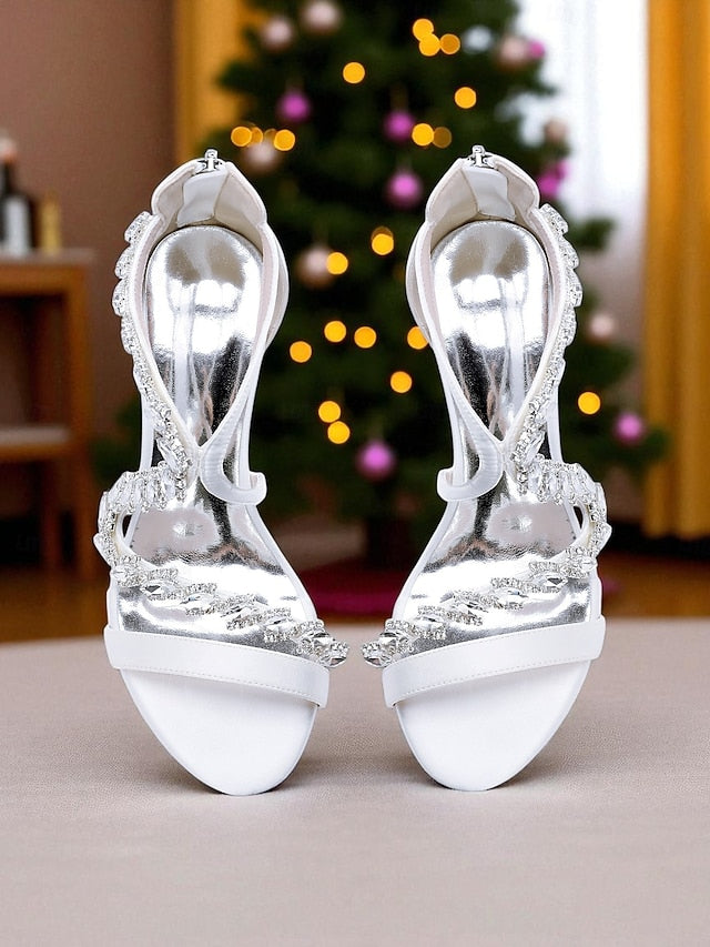Strappy High White - Heel Rhinestone Women's Sandals