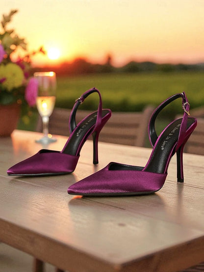 - Purple Heels Satin Toe Women's Pointed Slingback Elegant