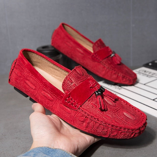 Men's Brown Faux Suede Loafers with Tassel Detail and