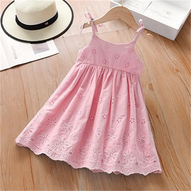 Dresses Princess Solid Kids Cotton Color Summer Sleeveless