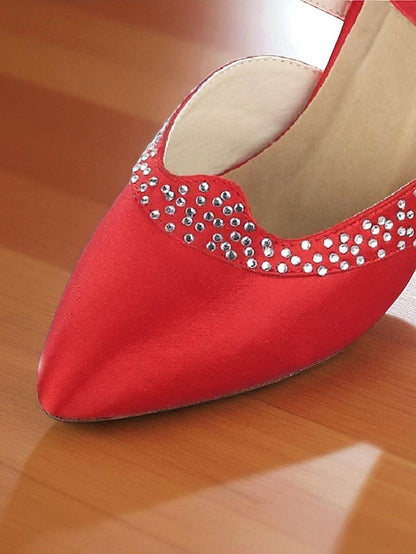 - Ballroom Toe Red Shoes Dance Satin Closed Cross Women's