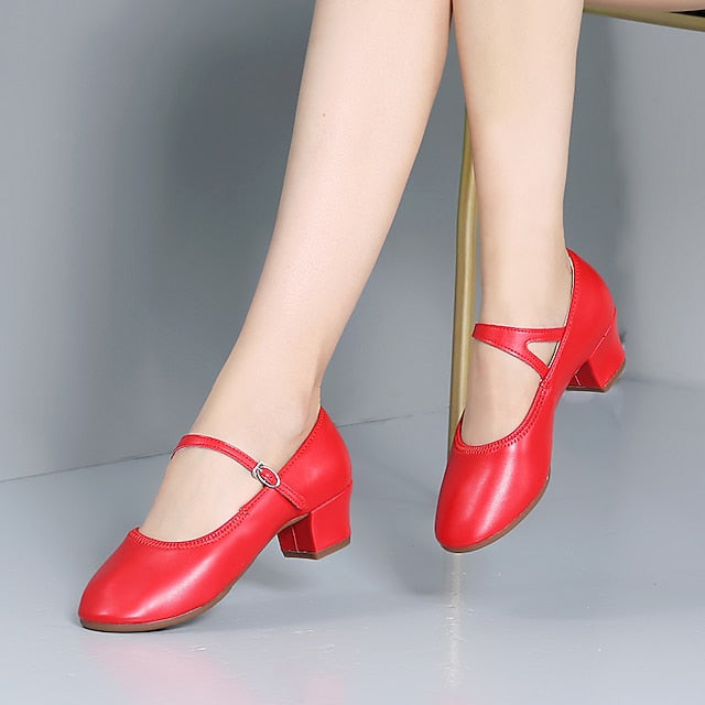 Heel Women's Jane Buckle Mary Shoes Gold Low Dance with