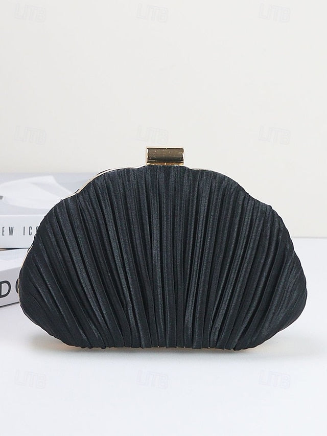 Purse Pleated Shell Evening Satin Clutch Women's