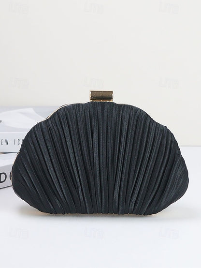 Purse Pleated Shell Evening Satin Clutch Women's