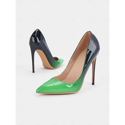 Green Patent Leather Pointed Toe Pumps Black Women's