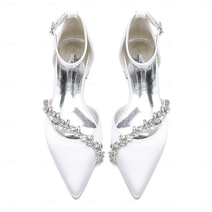Elegant Pointed Satin Wedding Flats White Toe Women's –
