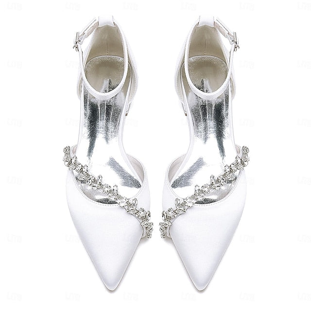 Satin Toe Elegant Women's – Wedding Pointed Flats White
