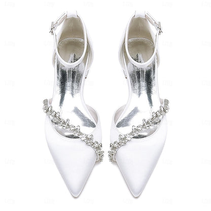 Satin Toe Elegant Women's – Wedding Pointed Flats White