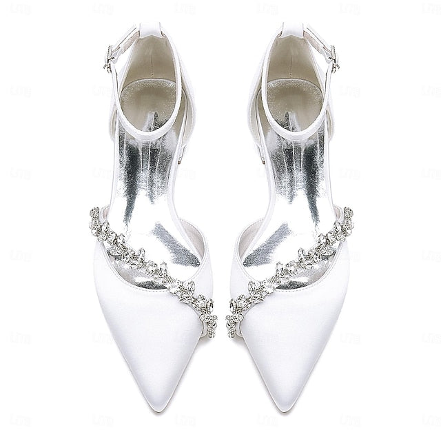 Wedding Women's Flats Toe Elegant Satin White Pointed –