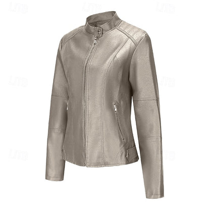 Zipper Jacket Pocket Faux Leather Women's Comfortable