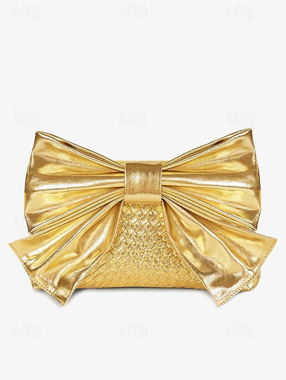 Gold Faux Bow Oversized Women's with Bag Clutch Leather