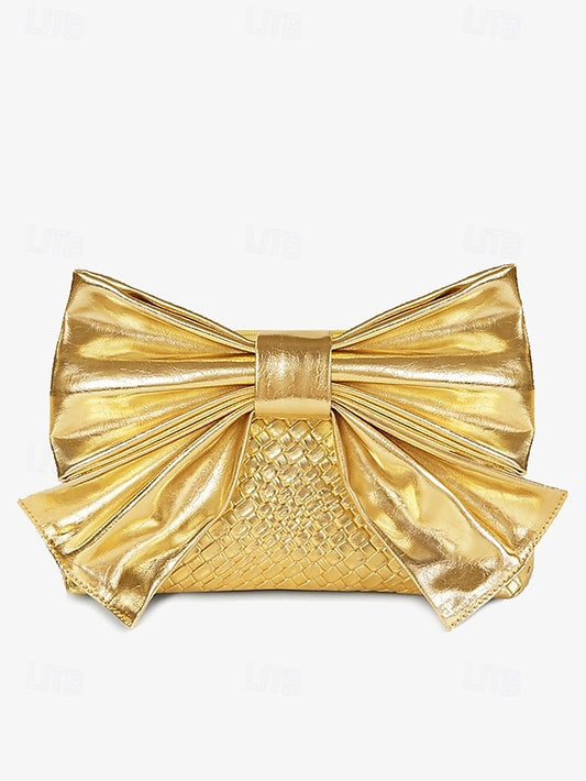 Gold Faux Bow Oversized Women's with Bag Clutch Leather