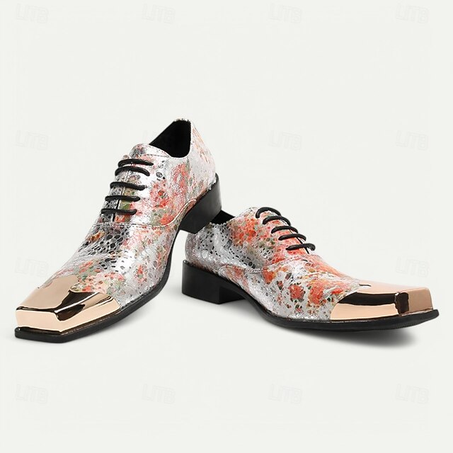 Printed Floral Oxford Patent Men's Leather Shoes –