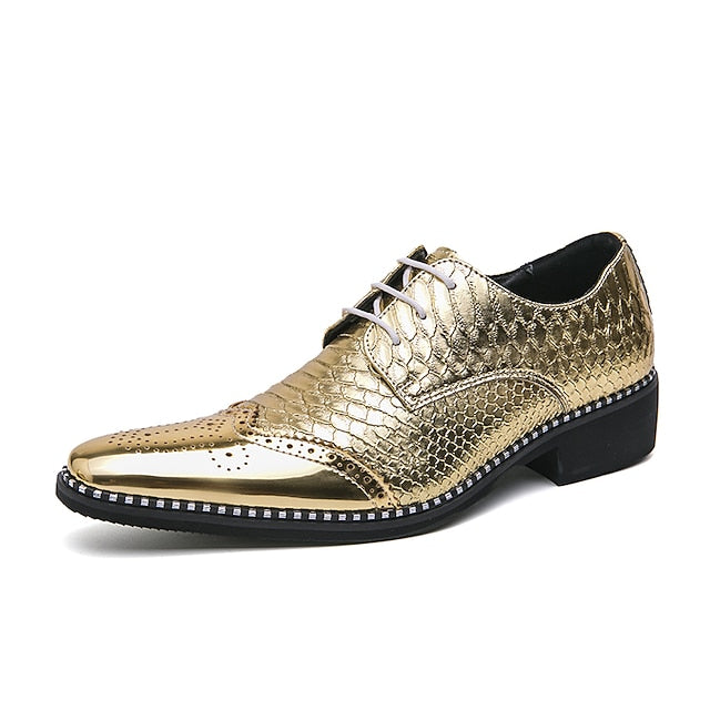 Faux Shiny Men's – Metallic Gold Shoes Oxford