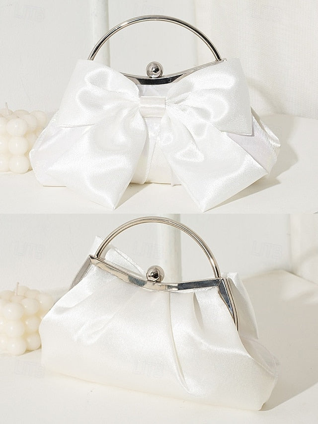 Satin Clutch Elegant Women's – Evening Bag Bow Pearl