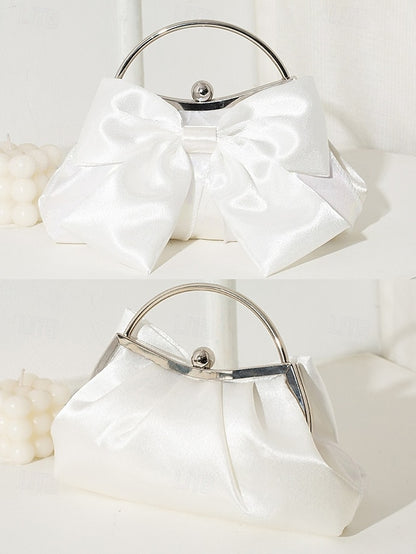 Satin Clutch Elegant Women's – Evening Bag Bow Pearl