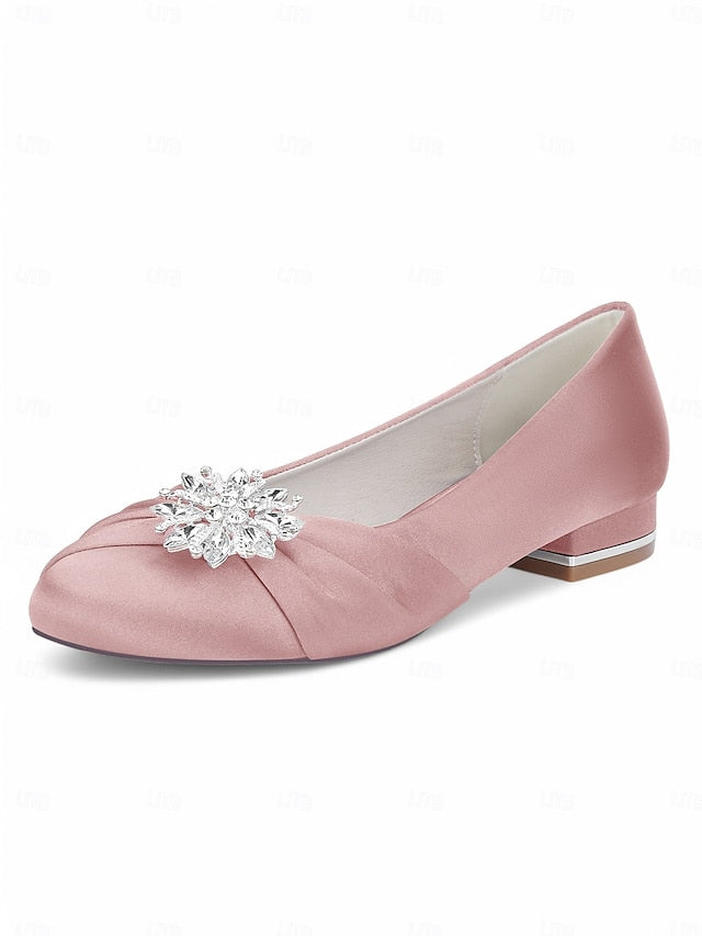 Elegant Wedding White Crystal Satin Flats Women's –