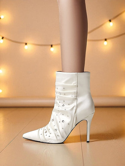 Rhinestone Ankle Satin with White Boots Women's