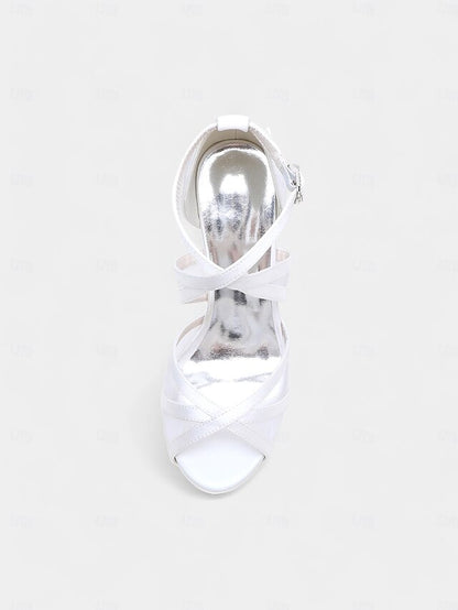 Satin Sandals - Bridal High with Cross Perfect Heel Straps White