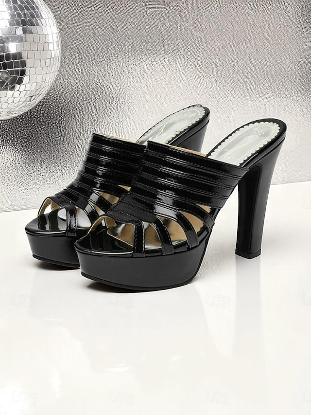 White Open-Toe Mule Women's Strappy Heels - Platform