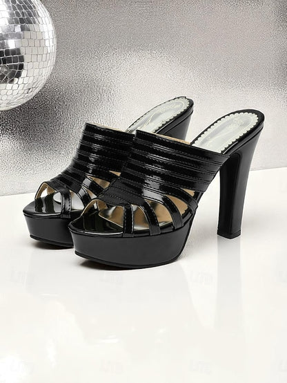 White Open-Toe Mule Women's Strappy Heels - Platform