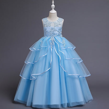 Sleeveless Color Kids Party Girls' Solid Dress