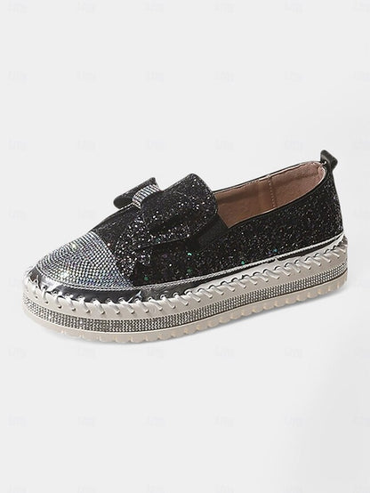 Rhinestone for Sparkling Loafers – Women Glittery Slip-On