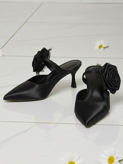 Satin Floral with Pointed Ankle Heels Toe Women's Green