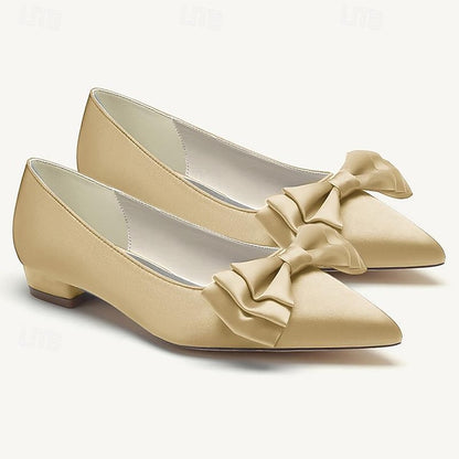 Wedding Flats Party Pointed Heel Low Bowknot Women's Shoes