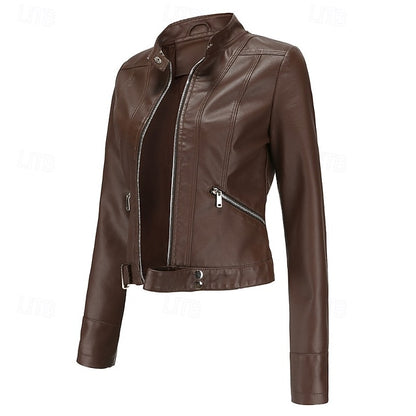 Zipper Women's Pocket Faux Comfortable Leather Jacket