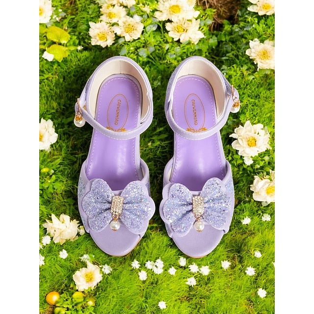 with Glitter Pearl Accent Sandals Purple Girls' Bow