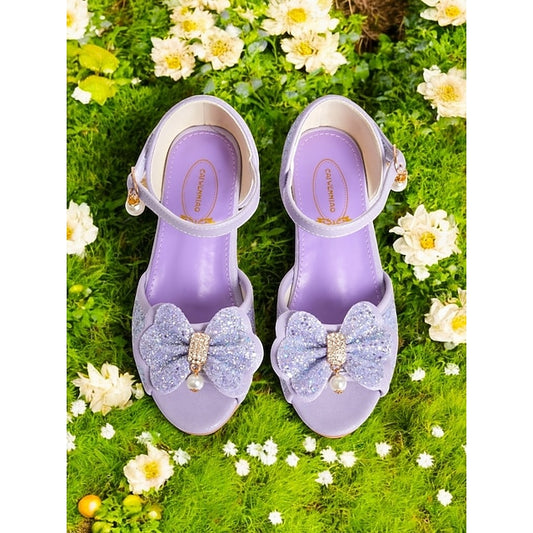 with Glitter Pearl Accent Sandals Purple Girls' Bow