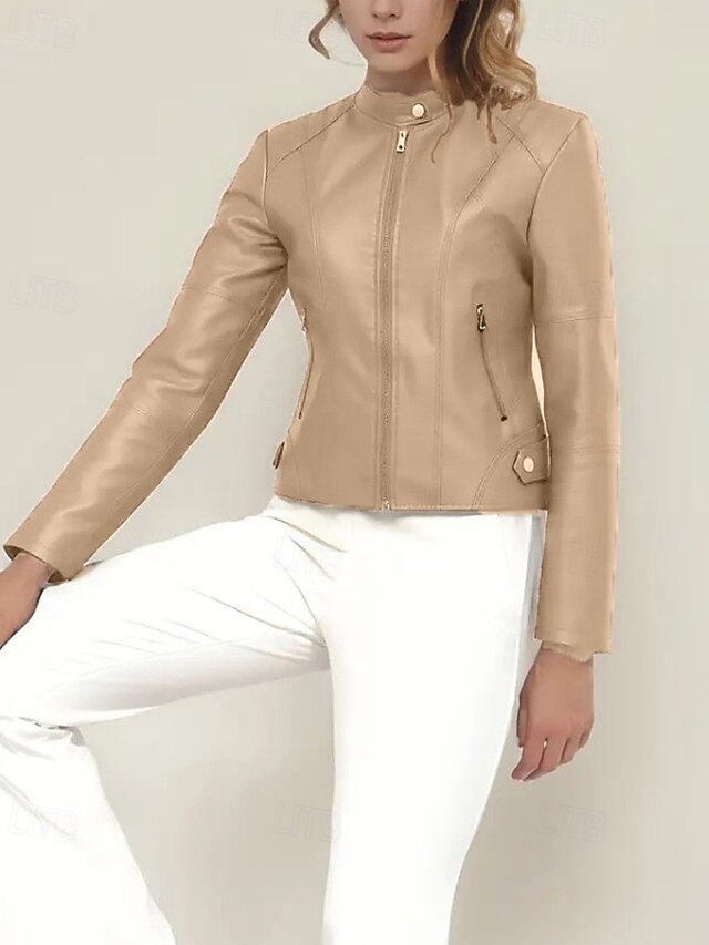 Comfortable Leather Pocket Faux Zipper Women's Jacket