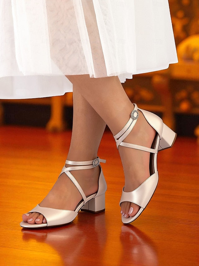 Ankle with Block Heel Satin Elegant Sandals Women's Strap -