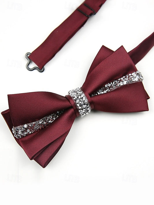 Burgundy Embellishment Crystal Elegant Tie – Satin Bow with