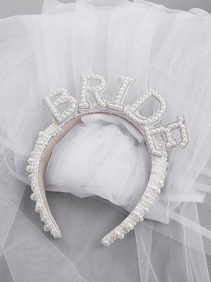 Veil Headband with 'BRIDE' Pearl-Embellished –