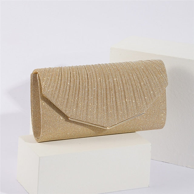 Elegant Glitter Evening Women's Bag Gold Clutch Metal with
