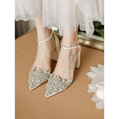 Heel Pearl and Women's Wedding Embellished Rhinestone Block