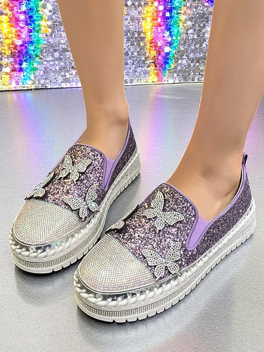 Women's Platform Glitter Slip-On with Sneakers Purple
