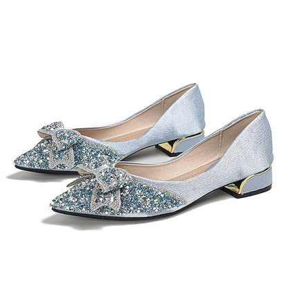 Rhinestone Elegant Women's Bow with - Glitter Detail Flats