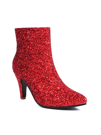 Women's Heel Boots High Red Ankle Sparkly – Glitter