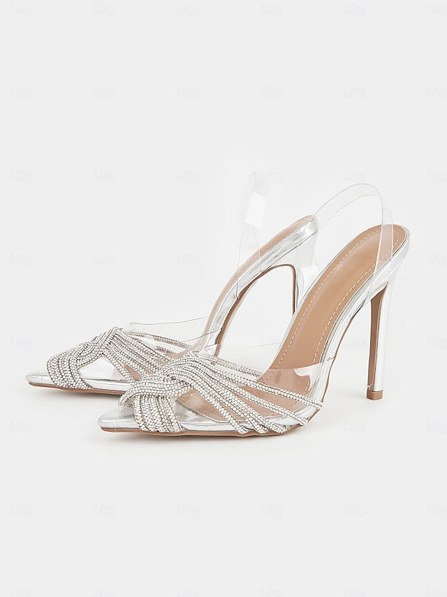 – with Sandals Stiletto Rhinestone Silver Transparent Straps