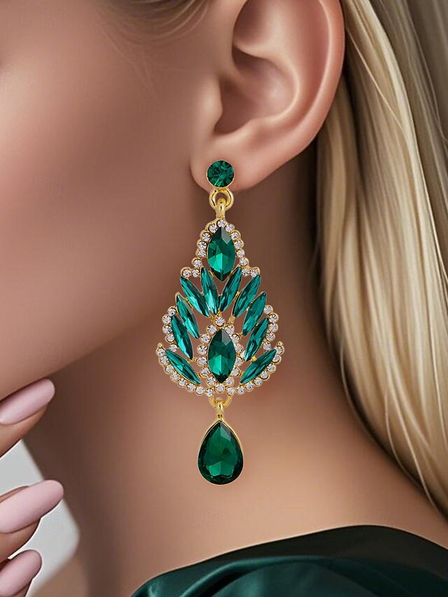 Earrings Green Women's – Drop Crystal Emerald