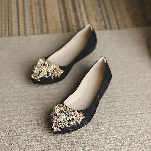 - Wedding Crystal Foldable Floral Flats Embellished Women's