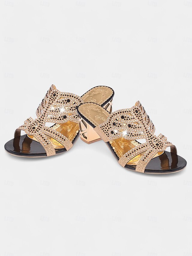 Gold Sandals Green Rhinestone Heeled Embellished - and