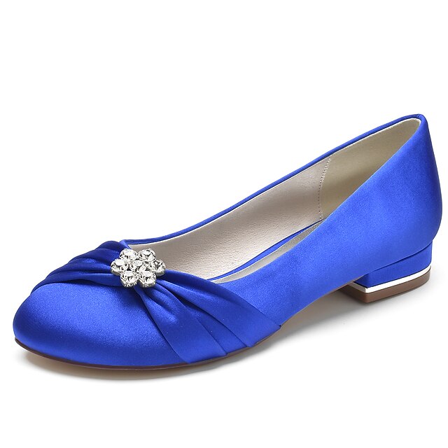 Flats Light Wedding Blue Satin with Women's Rhinestone