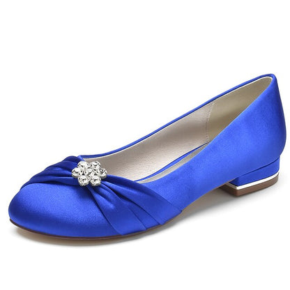 Flats Light Wedding Blue Satin with Women's Rhinestone