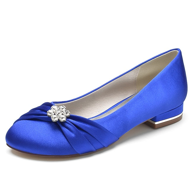 with Satin Light Flats Women's Wedding Rhinestone Blue