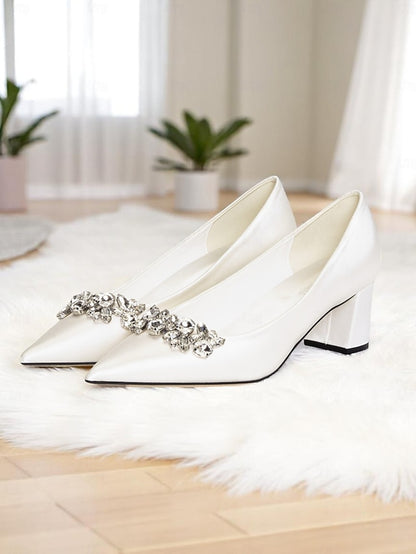 Pointed Women's Satin with Pumps Champagne Toe Wedding