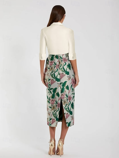 Dress Floral Dresses Elegant Column Brocade Jacquard Cocktail